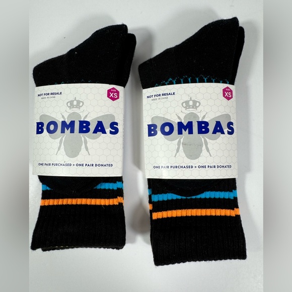 NEW BOMBAS Crew Socks 2 Pack Black * Honeycomb Arch Support. XSMALL - Picture 1 of 2